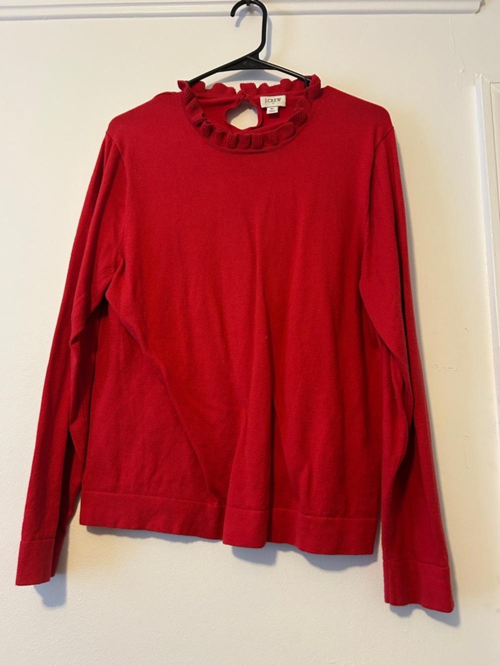 J. Crew $98 Red Ruffle Collar Long Sleeve Top, XL